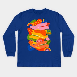 Birds Butterflies Colorful Hand Drawn Kids Long Sleeve T-Shirt